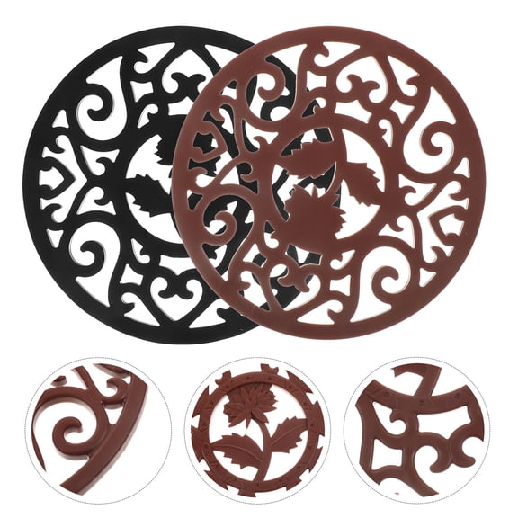 FESTFENDS 2Pcs Silicone Trivet Mat Black Heat Proof for Kitchen Dining Table Insulation
