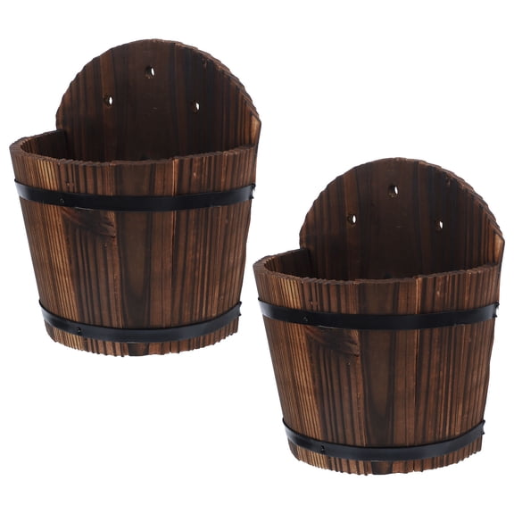 FESTFENDS 2Pcs Wall Planters Bucket Wooden Flower Pot for Indoor in 9.3X8.1X5.5in