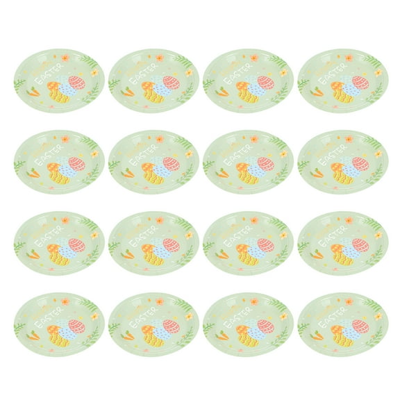 FESTFENDS 32Pcs Green Square Paper Plate for Bunny Rabbit Dinnerware Easter Celebration