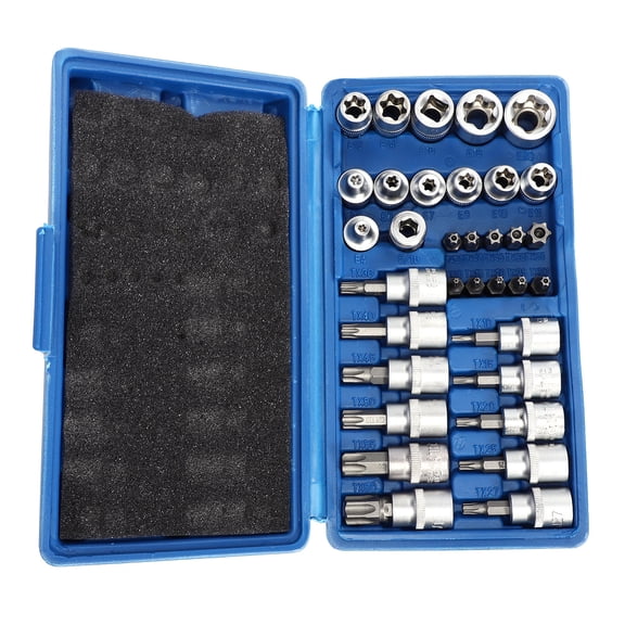 FESTFENDS 34Pcs Bit Set Blue Silver Chromium-Vanadium Steel for DIY Projects