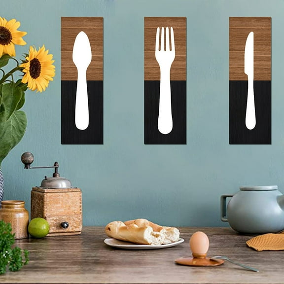 FESTFENDS 3Pcs Wooden Wall Hanging Sign Farmhouse Wall Decor Rectangle Modern Kitchen Art 11.8X3.9in