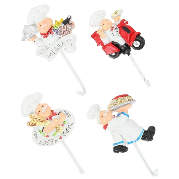 FESTFENDS 4Pcs Decorative Hook Chef Shaped Resin Material for Home Kitchen Wall Decoration