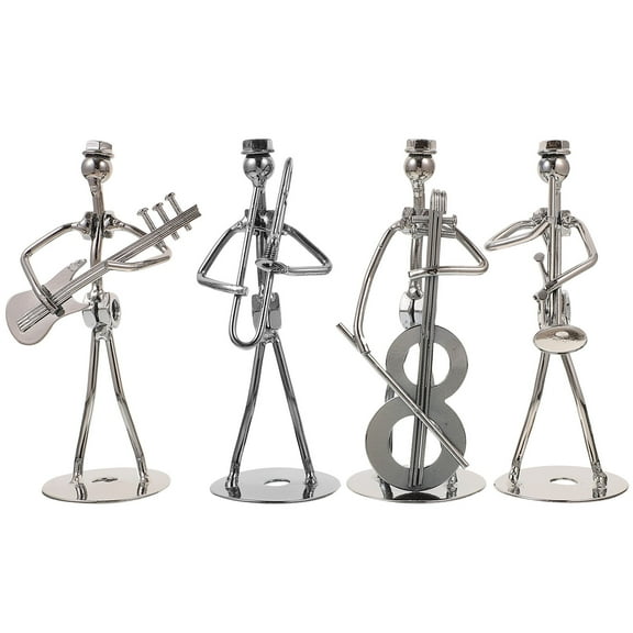 FESTFENDS Retro Room Decor Guitar Figurine Iron 4Pcs Minimalist Abstract Bandsman Statue Silver