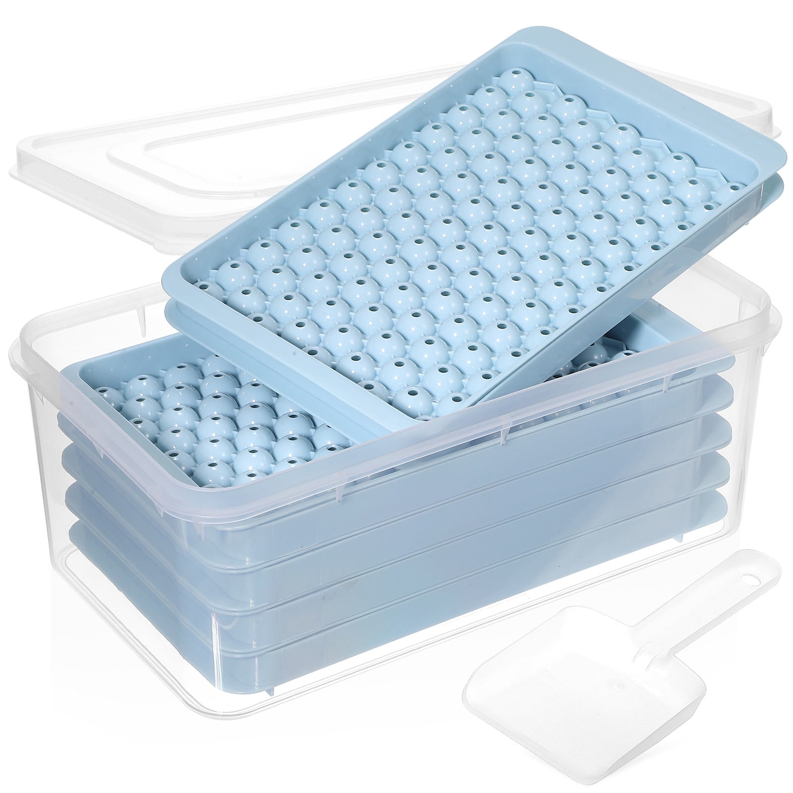 FESTFENDS 4Pcs Freezer Ice Cube Tray Round Ice Tray for Freezer Easy Release Sky-Blue Plastic
