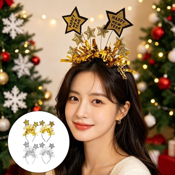 FESTFENDS New Year Star Headbands Assorted Color Felt and Plastic for Party 4Pcs