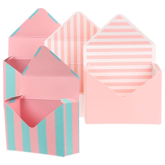 FESTFENDS 4Pcs Pink Vertical Stripes Envelope Style Paper Flower Wrapping Box for Home Decor 11.8x7.9in