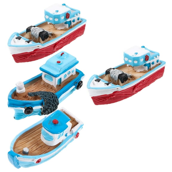 FESTFENDS 4Pcs Resin Boat Models Mediterranean Style Nautical Ornament Home Decoration Miniature Boat Decor