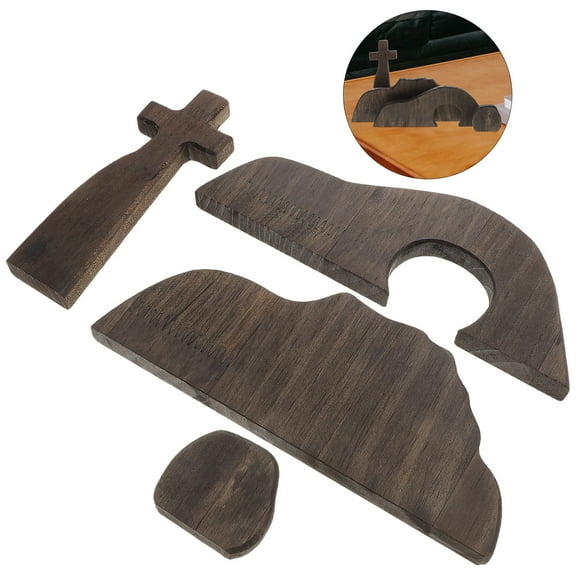 FESTFENDS Religious Wooden Easter Scene and Cross Black 1 Set 8.7x3.6in