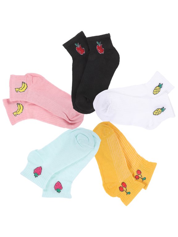 5 Pairs Women's Cotton Ankle Socks, Colorful, Moisture Wicking, Breathable, Comfortable, , Easy Care