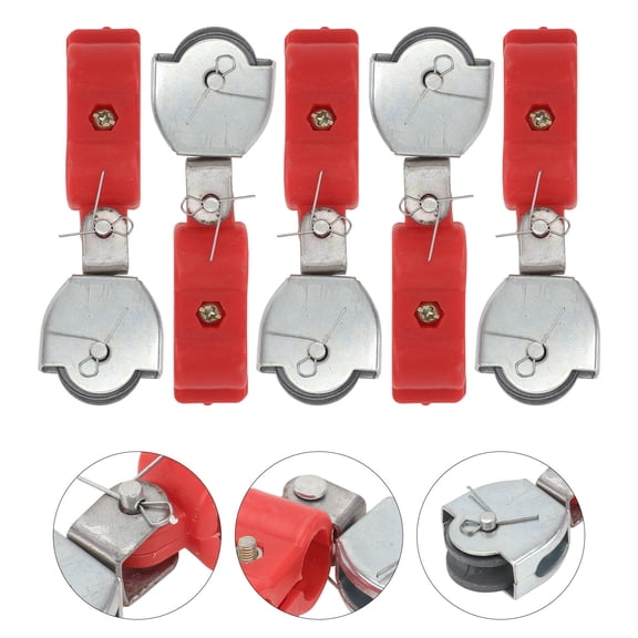 FESTFENDS 5Pcs 4.7x1.1x0.3in Red Plastic and Metal Pulley for Household Wire Pulling and Lifting