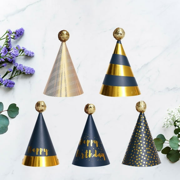FESTFENDS 5Pcs Kids Birthday Paper Caps Pointed Hat for Children Birthday Party Decorative Photo Props Black