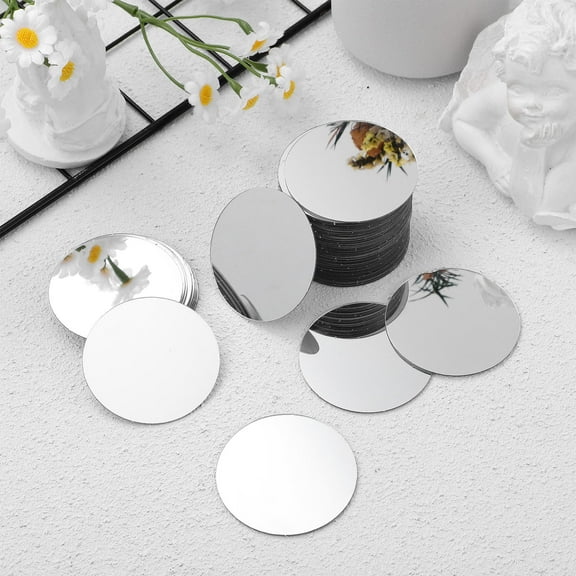 FESTFENDS 60Pcs Little Mirrors Acrylic Round with Adhesive Backing for Craft Enthusiasts