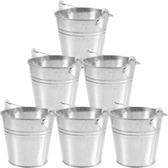 FESTFENDS 6Pcs Silver Round Mini Metal Bucket for Candy Storage Holiday Party