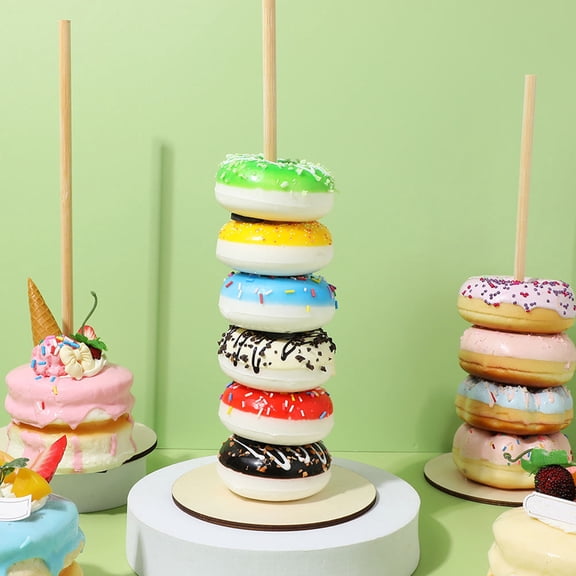 FESTFENDS 6Set Donut Display Stand Wooden Beige Circular For Baby Shower Easy Assembly