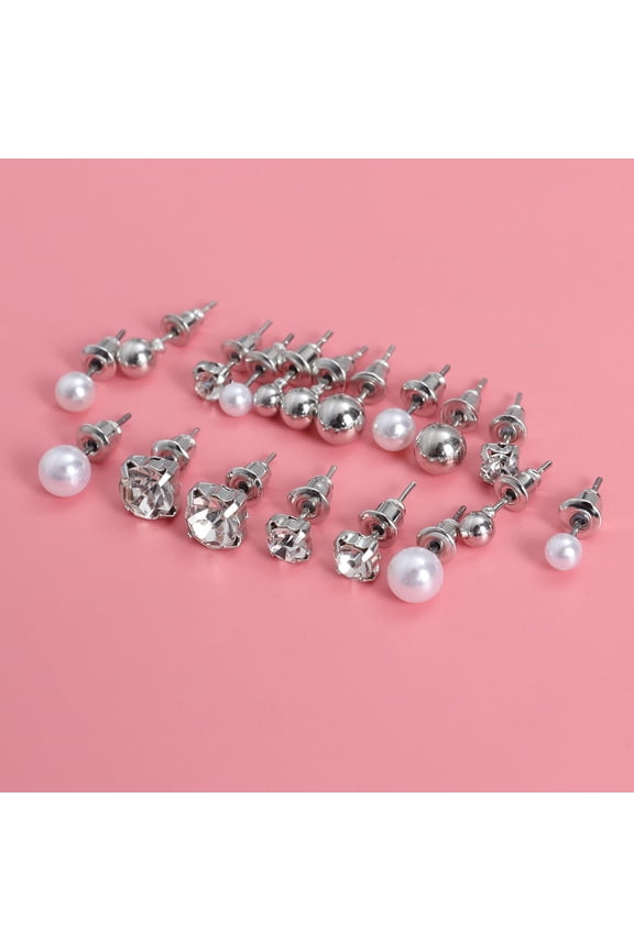 9Pairs Set Cute Dangle Earrings for Women Silver Stud Alloy Jewelry Decoration