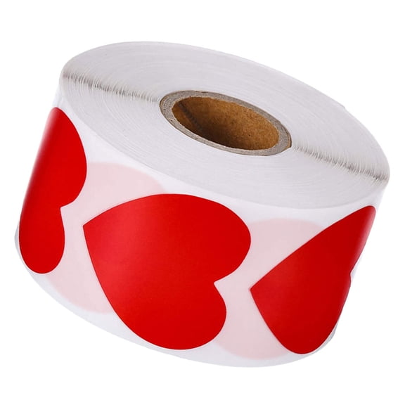 FESTFENDS Adhesive Love Heart Label Stickers 500Pcs Roll in Red PVC for Valentine's Day