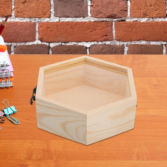 FESTFENDS Decorative Storage Box Pine Wood Organizer Box with Hexagon Shape for Home Storage