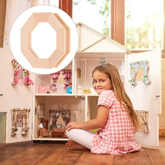 FESTFENDS Miniature Window Frames for Dollhouses 1Pcs Khaki Octagonal Wood 5.9x5.9x0.7in