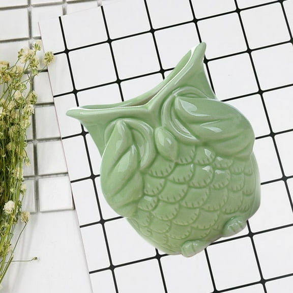 FESTFENDS Owl Design Succulent Plant Pot Ceramic Green Color Perfect for Home Desk or 4.5 Inches
