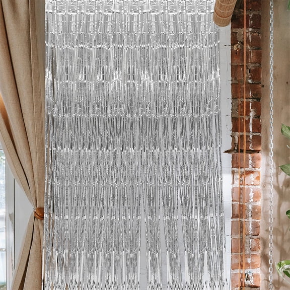 FESTFENDS Photo Backdrop 5Pcs Fringe Curtain Silver Rectangular Elegant for Various Occasions Decorative Background