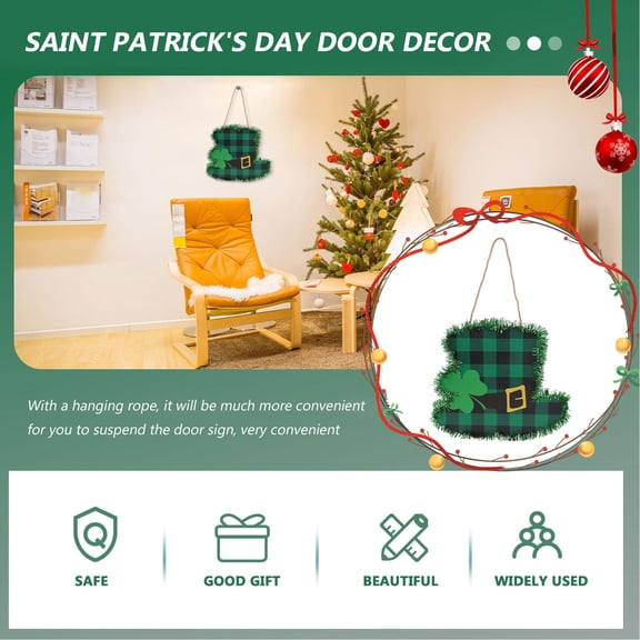 FESTFENDS St Patrick's Day Hanging Decor Hat Door Sign Wooden Shamrock