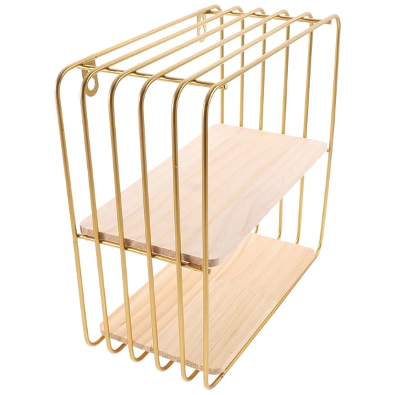 FESTFENDS Wall Hanging Shelf Golden Iron Wood 1Set 9.6x9.6x4.7in