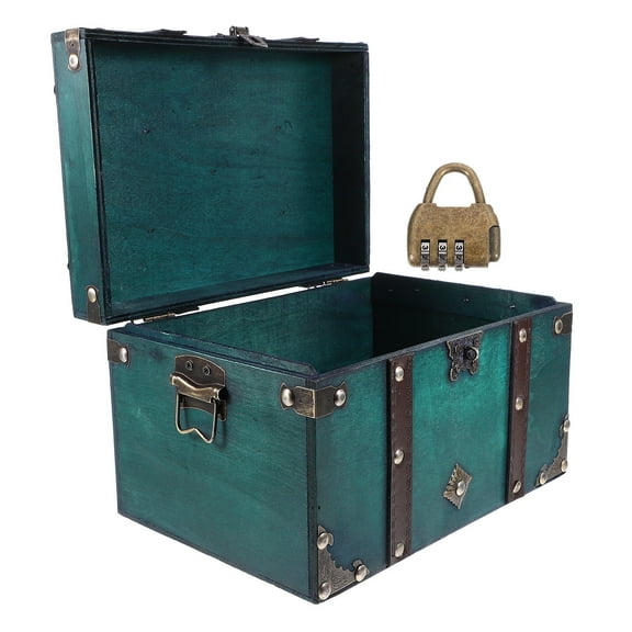 FESTFENDS Wooden Treasure Chest with Lock for Storage Use Vintage Green Europeanstyle Large Size 12.5x9x7 Inches