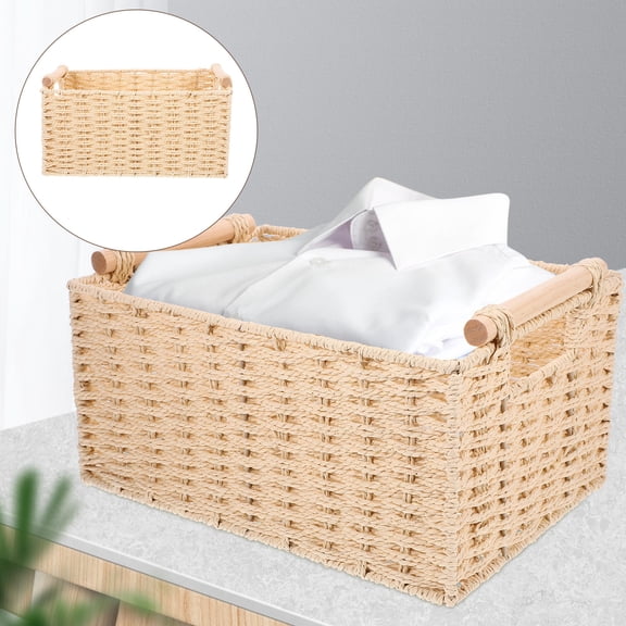 FESTFENDS Woven Storage Bin Sundry Basket Beige Paper Rope Multi-functional Storage for Bathroom 1Pack