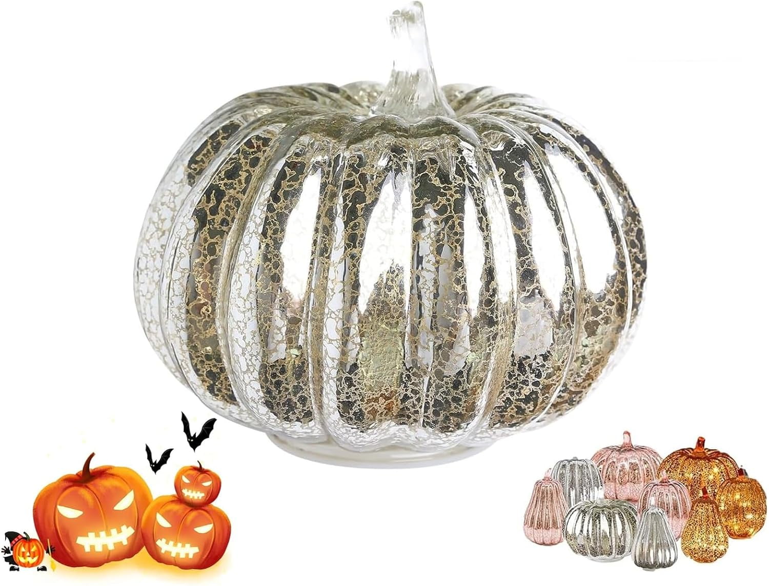 Halloween Figurines Starry Night Glass Pumpkin LED Lights - Set Of 2 With Timer For Halloween & Fall Decor Timer LED Pumpkins
