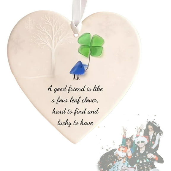 FESTILA Heart-Shaped Sea Glass Friendship Decor, Sea Glass Heart Christmas Tree Hanging Ornaments, Christmas Art Keepsake Decoration Gifts for Best Friends