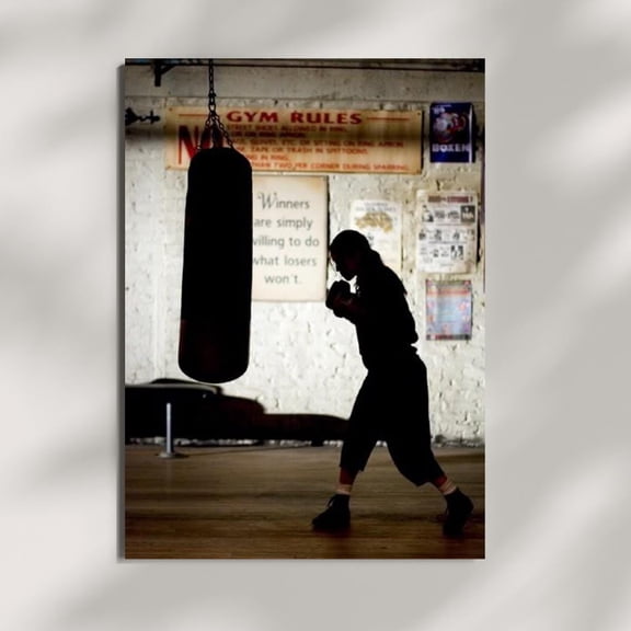 FESTIM Boxing Gym Silhouette Poster, Dark Motivational Fighter Wall Art, Winners Quote Print, Gym Decor, Unframed Paper Poster 8x12in
