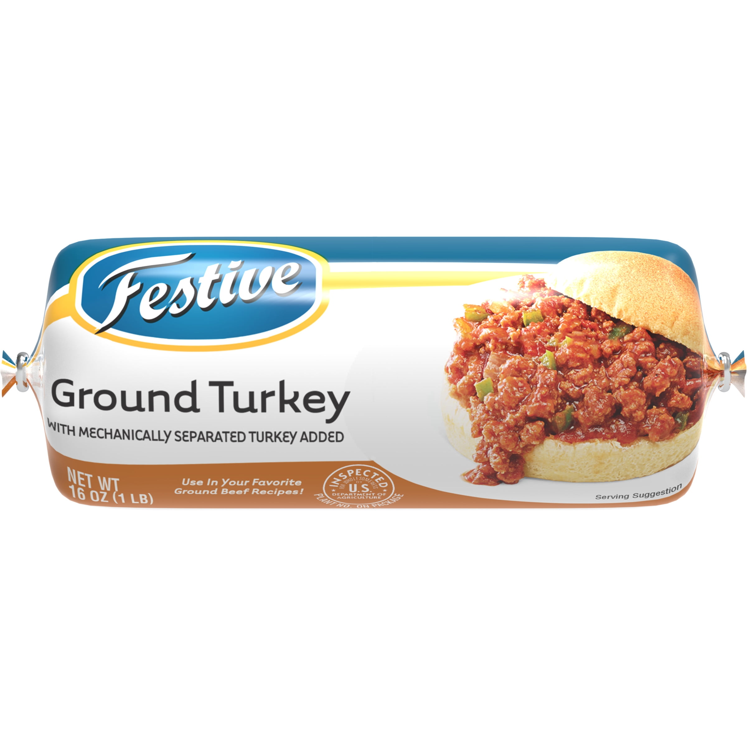 FESTIVE Ground Turkey, Frozen, 1 lb Plastic Roll