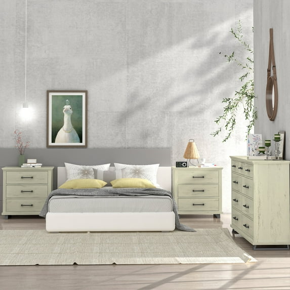 FESTIVO 3-Piece Bedroom Set - 2 Nightstand & 1 Double Dresser - Antique White