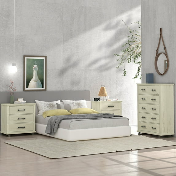 FESTIVO 3-Piece Bedroom Set - 2 Nightstand and 1 Chest - Antique White