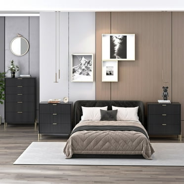 FESTIVO 3 Piece Bedroom Set - 2 of Nightstand, 1 of Chest - Black