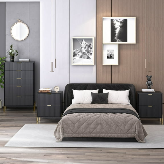 FESTIVO 3 Piece Bedroom Set - 2 of Nightstand, 1 of Chest - Black