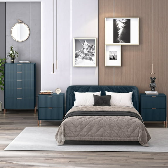 FESTIVO 3 Piece Bedroom Set - 2 of Nightstand, 1 of Chest - Navy