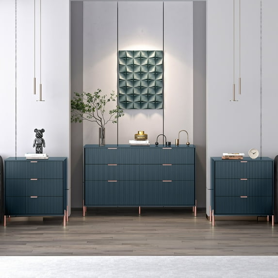 FESTIVO 3 Piece Bedroom Set - 2 of Nightstand, 1 of Dresser - Navy