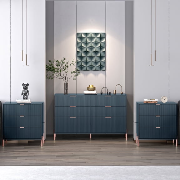 FESTIVO 3 Piece Bedroom Set - 2 of Nightstand, 1 of Dresser - Navy