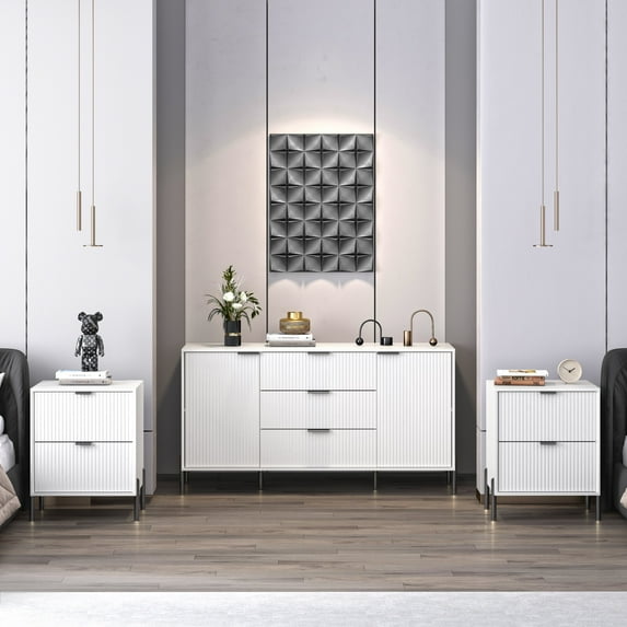 FESTIVO 3 Piece Bedroom Set - 2 of Nightstand, 1 of Dresser - Off-White