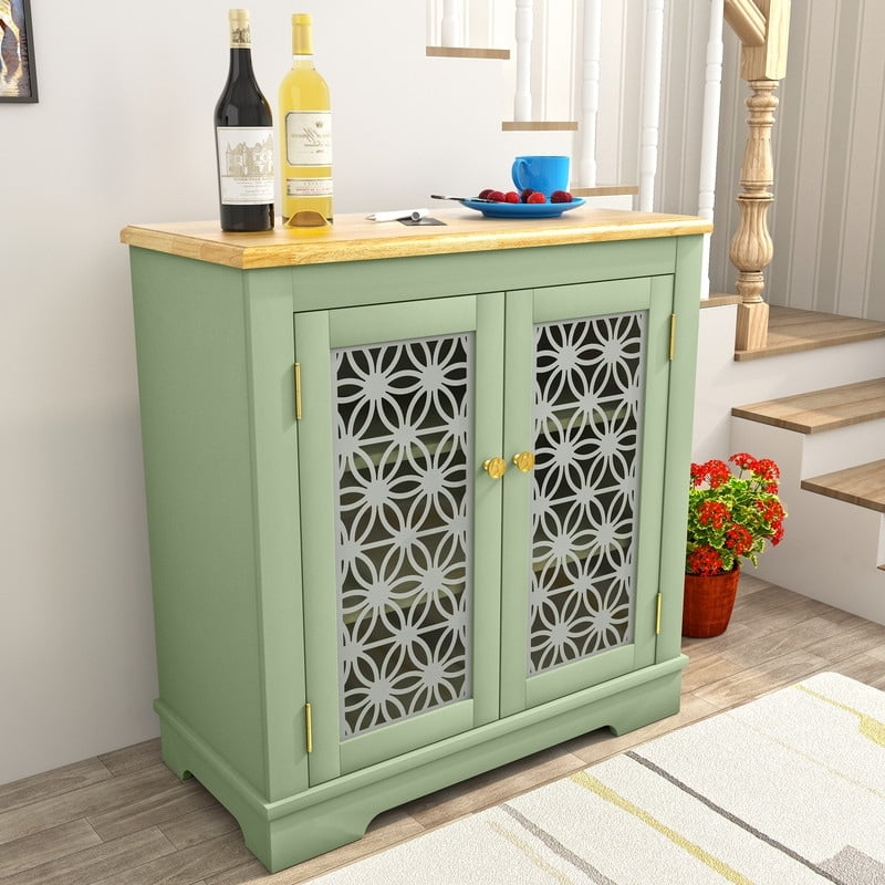 Green Rustic Wood Storage Sideboard Buffet Cabinet