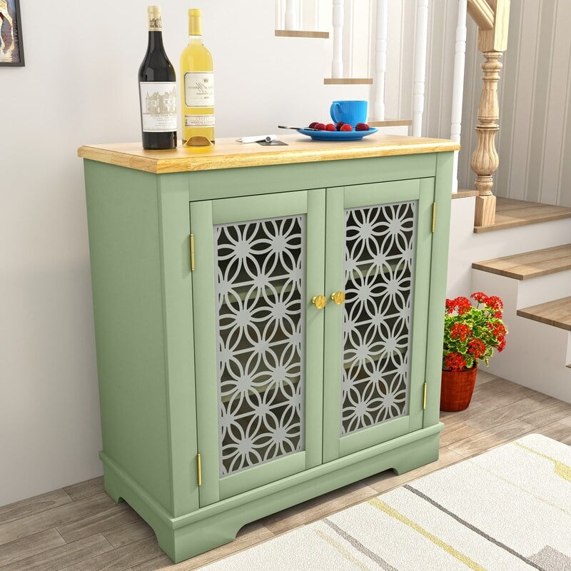 Green Rustic Wood Storage Sideboard Buffet Cabinet