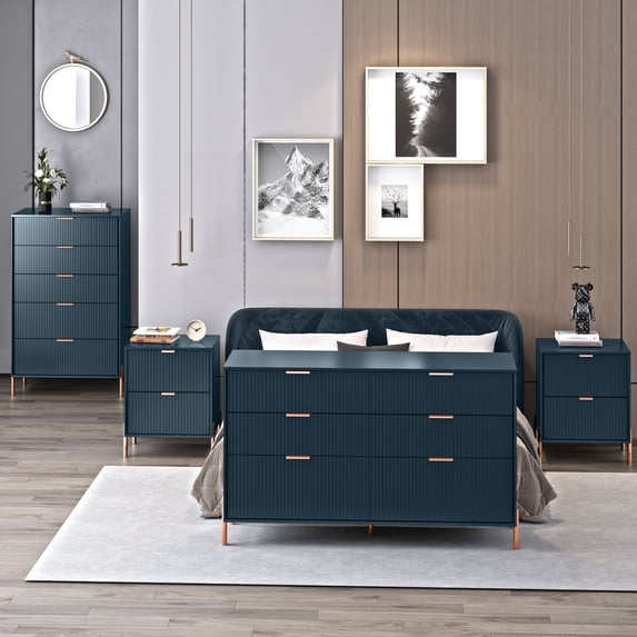 FESTIVO 4 Piece Bedroom Set - 2 of Nightstand, 1 of Dresser, 1 of Chest - Navy