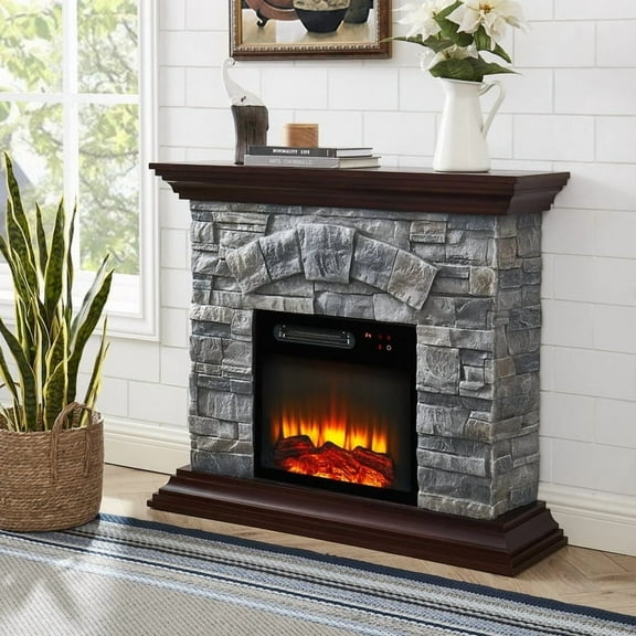 FESTIVO 40 in. Faux Stone Freestanding Electric Fireplace - 40" in Width Grey