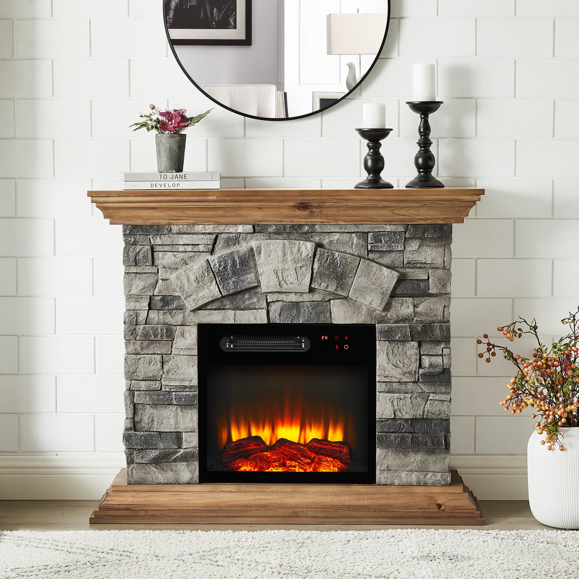FESTIVO 40 in. Freestanding Electric Fireplace in Tan - Walmart.com