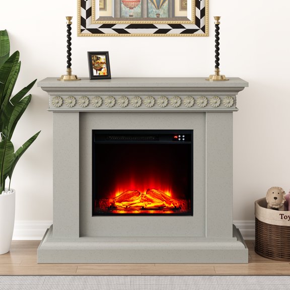 FESTIVO 46.5" Wide Electric Freestanding Fireplace w/ Realistic LED Flames - Off White