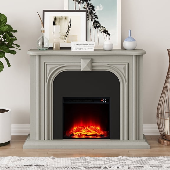 FESTIVO 47.5" Wide Freestanding Fireplace with Realistic LED Flames - Grey
