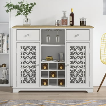 FESTIVO 47" Stylish Wine Cabinet with Metal Wine Glass Rack - White