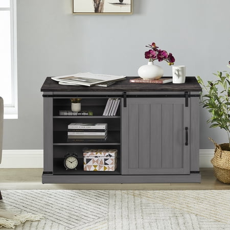 FESTIVO 47 in. Gray Sliding Barn Door Accent Cabinet for Storage Sideboard Buffet