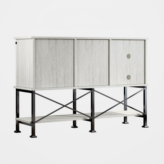 FESTIVO 52 inch Wine Cabinet with Barn Door & Adjustable Shelves - 52" W x 38" D x 15.5" H Saw Cut-off White Off-White Finish, Wood Finish, Metal